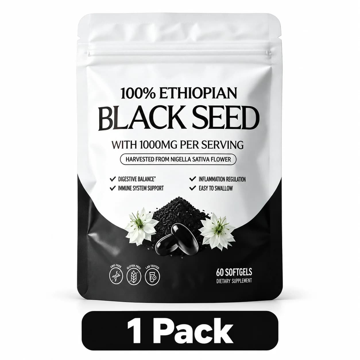 Gélules de graines noires éthiopiennes 1000mg - Complément d'huile de graines de Nigella Sativa de q