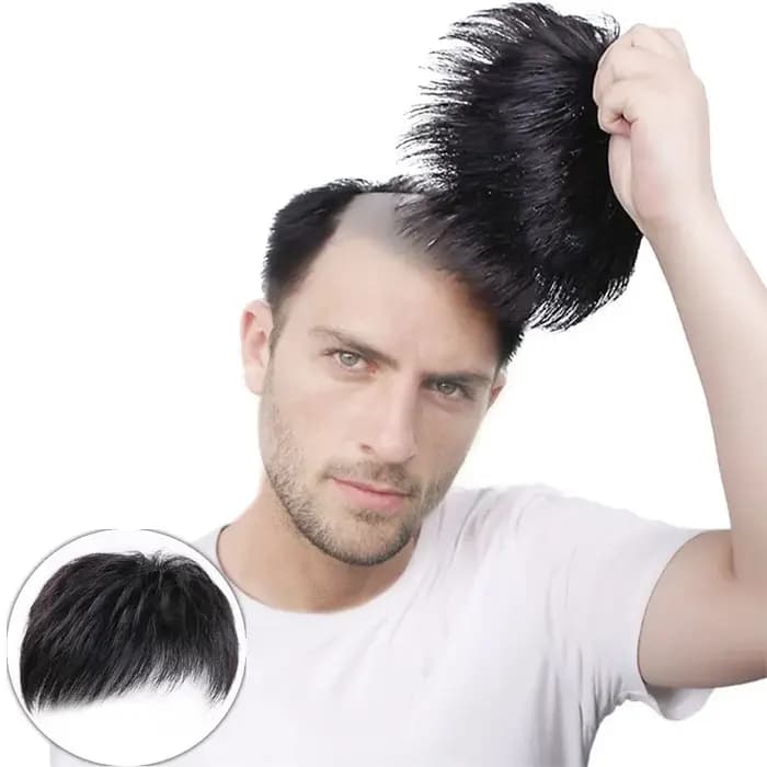 Perruque pour hommes, patch pour cheveux, couverture de calvitie du front, cheveux blancs, fibre syn