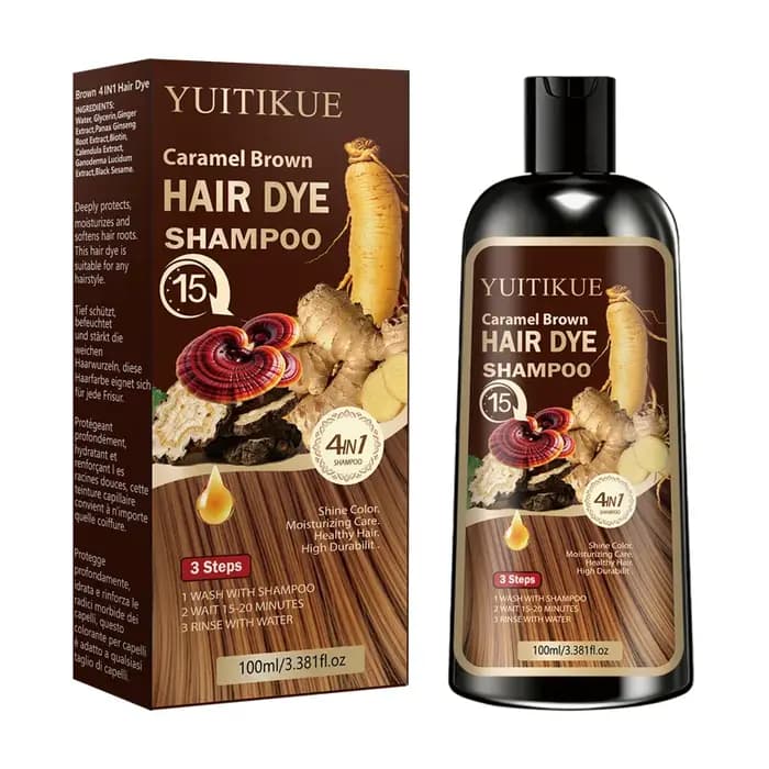 YUITIKUE Shampooing Colorant Brun Caramel 100ml 4-en-1 Teinture Rapide en 15 Minutes & Soin Hydratan