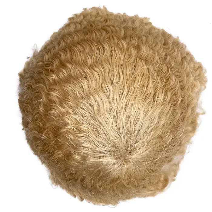 Perruque toupet pleine dentelle blonde pour hommes noirs