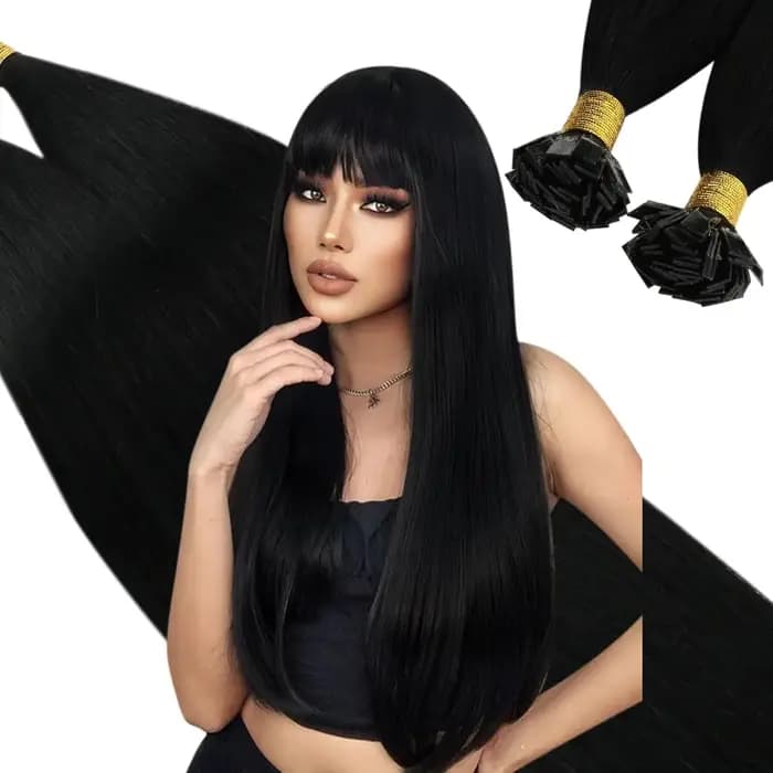 Ugeat Extensions de cheveux à pointe plate cheveux humains Fushion Remy cheveux 14-24 "50 brins/paqu