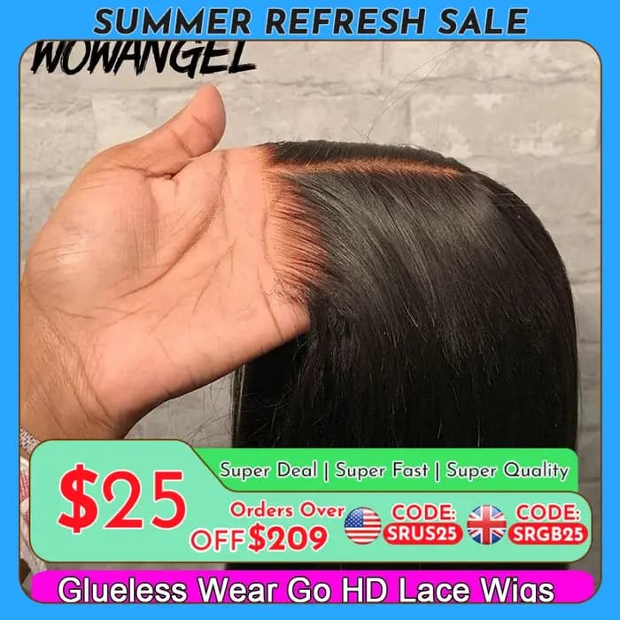 Wow Angel 5x5 Wear Go HD Lace Closure Glueless Wigs 28in Perruque droite malaisienne Perruques humaines pré-plumées Perr