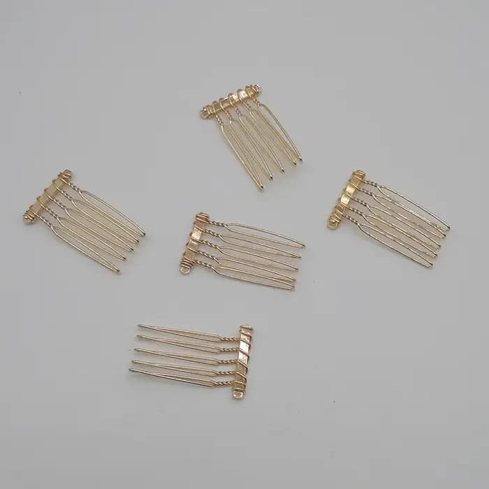 Peignes à cheveux en métal uni argenté, 30 pièces, 2.0cm x 3.7cm, 5 dents, pour enfants, couronne di