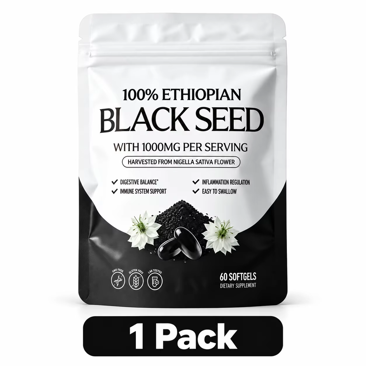 Gélules de graines noires éthiopiennes 1000mg - Complément d'huile de graines de Nigella Sativa de q