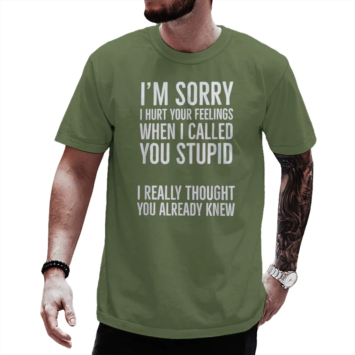 « Je suis désolé... » T-shirt à col rond avec motif humoristique sarcastique, pour hommes et femmes, manches courtes, citations satiriques, hauts de style streetwear.